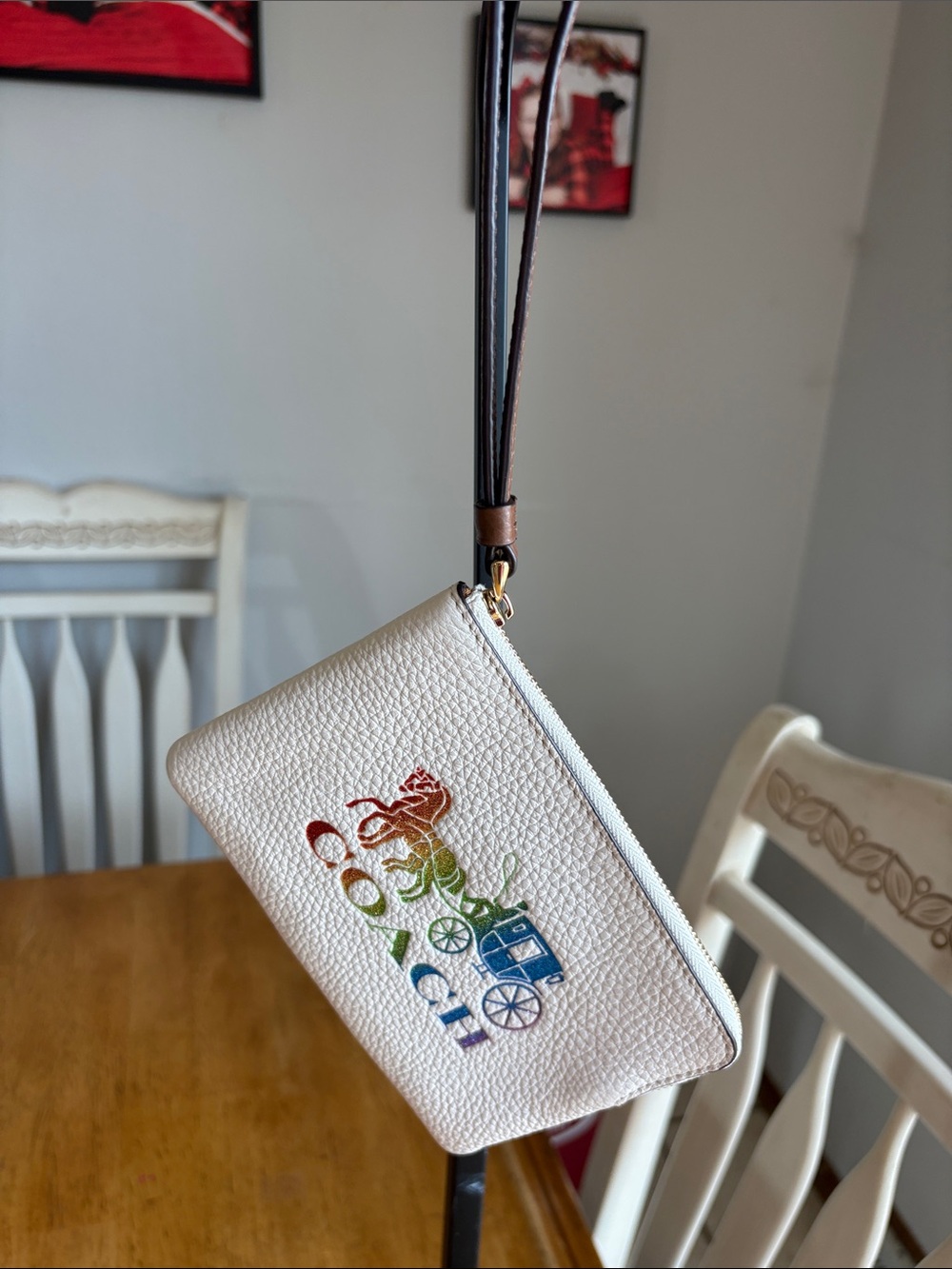 Coach Pride Pebbled Leather Wristlet with Multicolor Carriage Motif